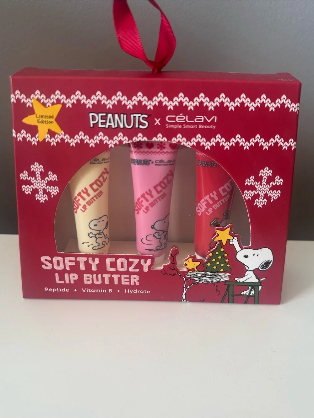 Peanuts x Celavi Snoopy Softy Cozy Lip Butter 3 Piece Holiday Gift Set Limited